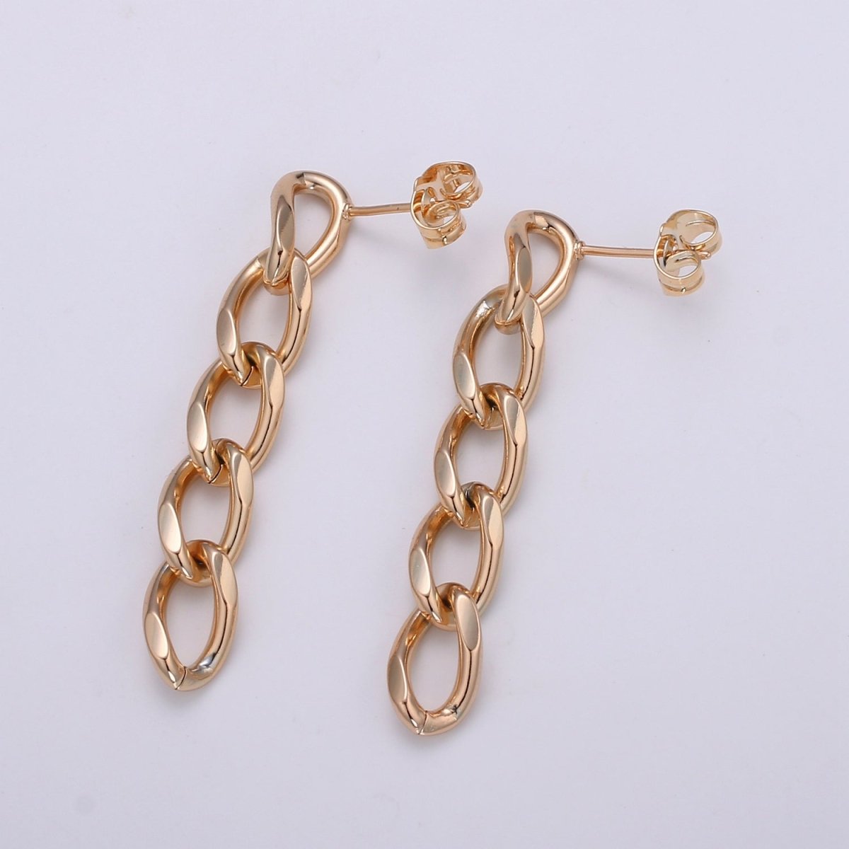 Rose Gold & Gold 49x8mm Cuban Long Chain Earring, Bold Earrings, Perfect Gift For Her P-131 P-132 - DLUXCA