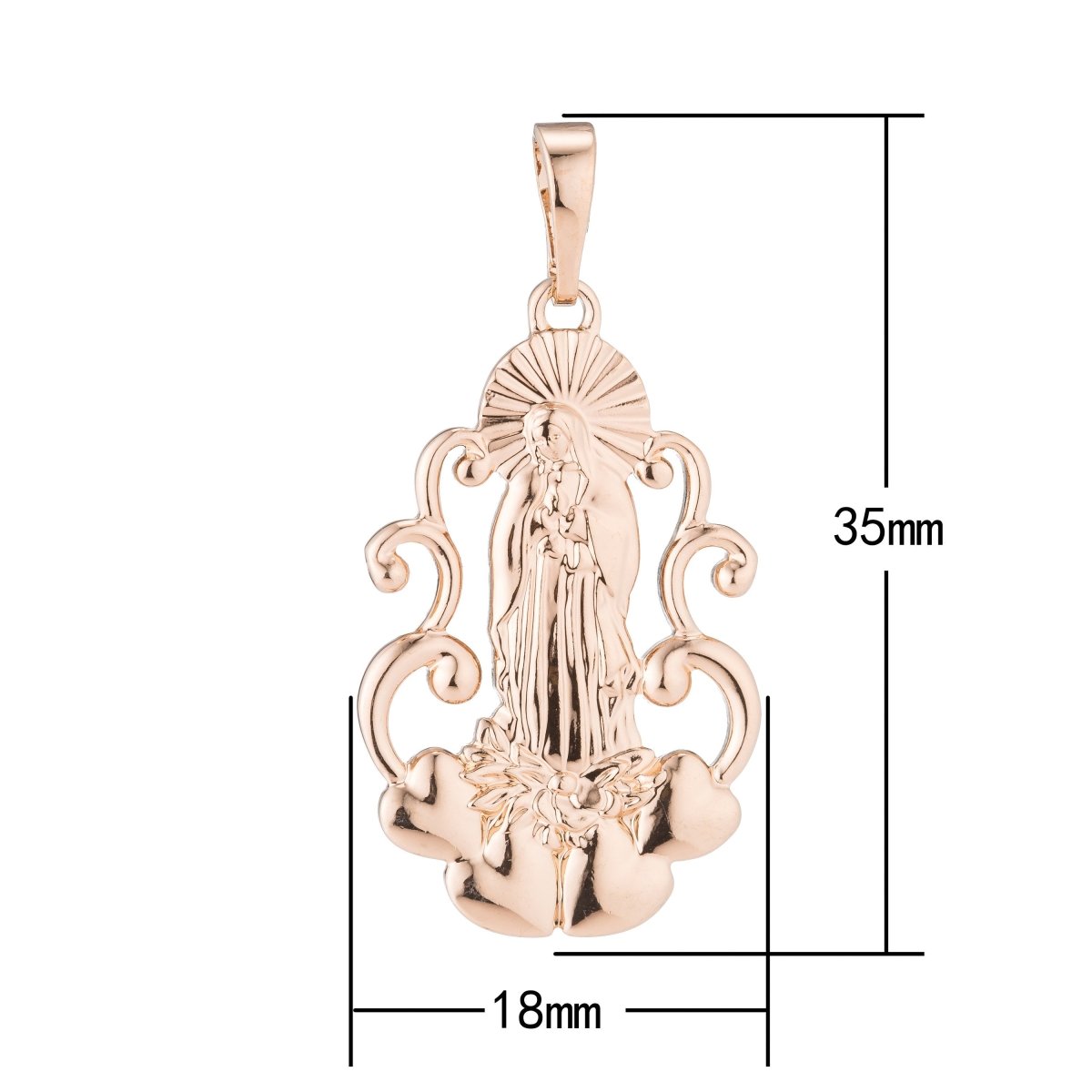 Rose Gold, Heart, Love, Holy Mother Mary, Virgin, Saint, Catholic, Prayer, Necklace Pendant Charm Bead Bails Findings for Jewelry Making H-510 - DLUXCA