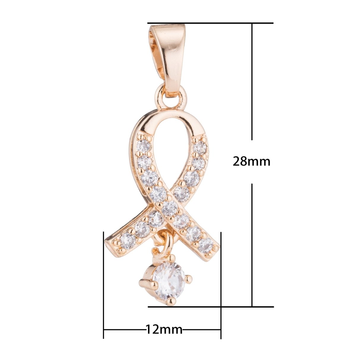 Rose Gold Pink Awareness Ribbon Cancer Survivor Hope Health Cubic Zirconia Necklace Pendant Charm Bead Bails Findings for Jewelry Making H-192 - DLUXCA