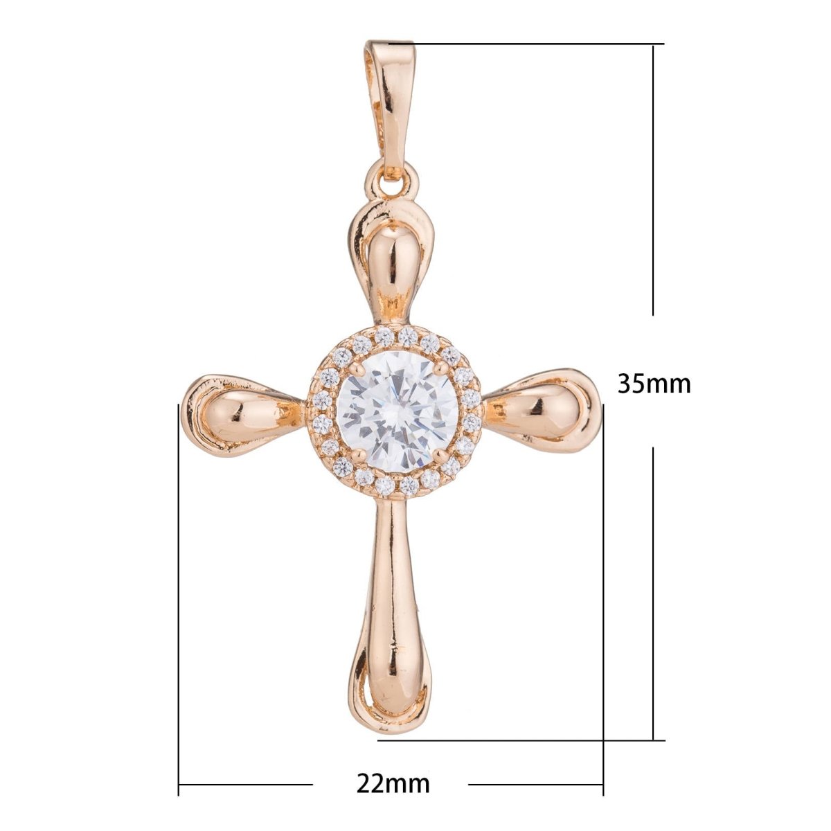 Rose Gold Plated Cross, Jesus, Faith, Hope, Love, Believe, Cubic Zirconia Necklace Pendant Charm Bead Bails Findings for Jewelry Making H-133 - DLUXCA