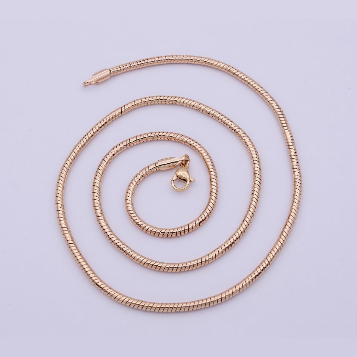 Rose Gold Round Snake Chain Omega Chain Necklace, 18K Gold Filled 2.4mm Width Finished Chain, Layering 19.7 Inch Omega Necklace with Lobster Clasps | WA-823 Clearance Pricing - DLUXCA