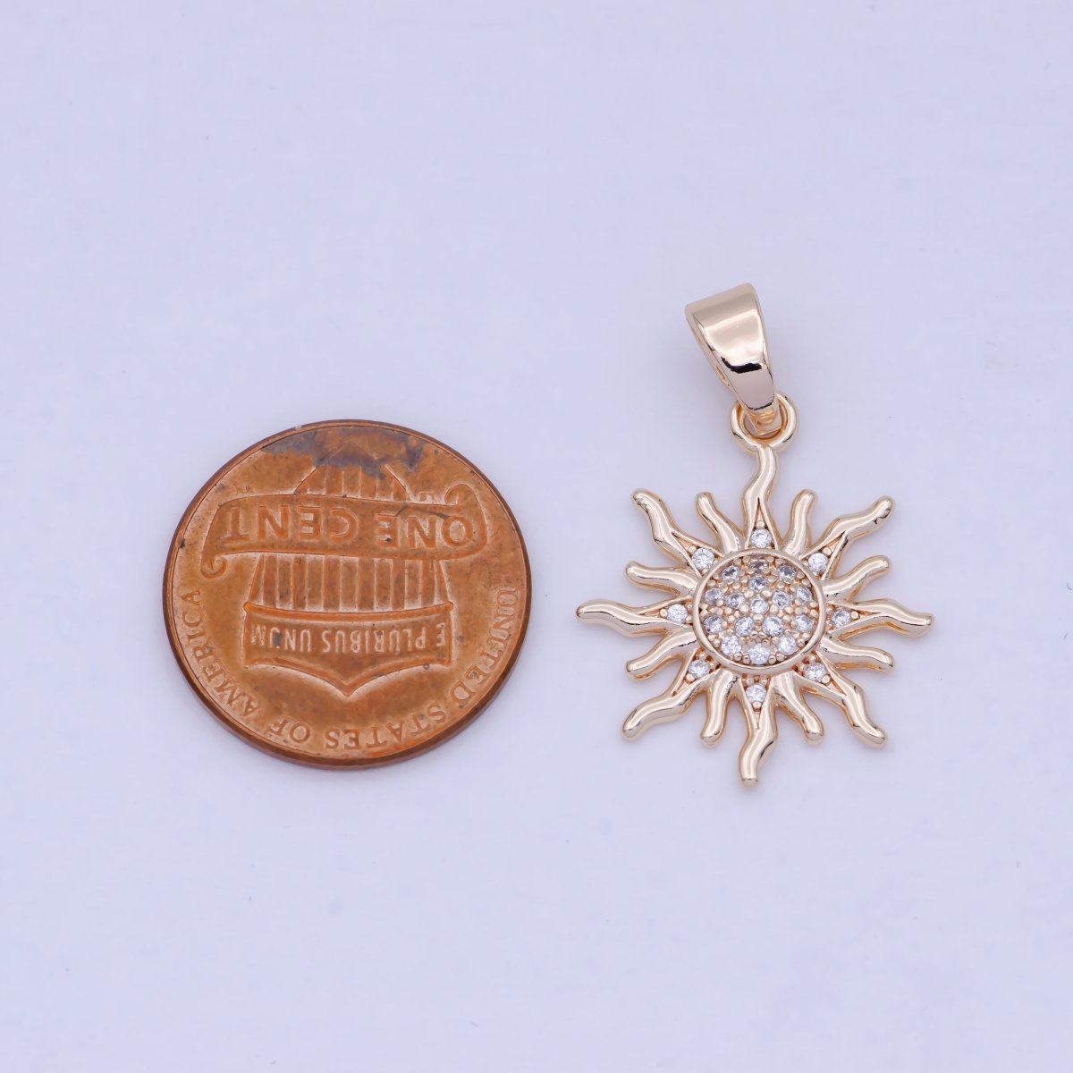 Rose Gold Sun necklace Charm celestial sun cubic zirconia Sunburst pendant cz diamonds X-465 - DLUXCA
