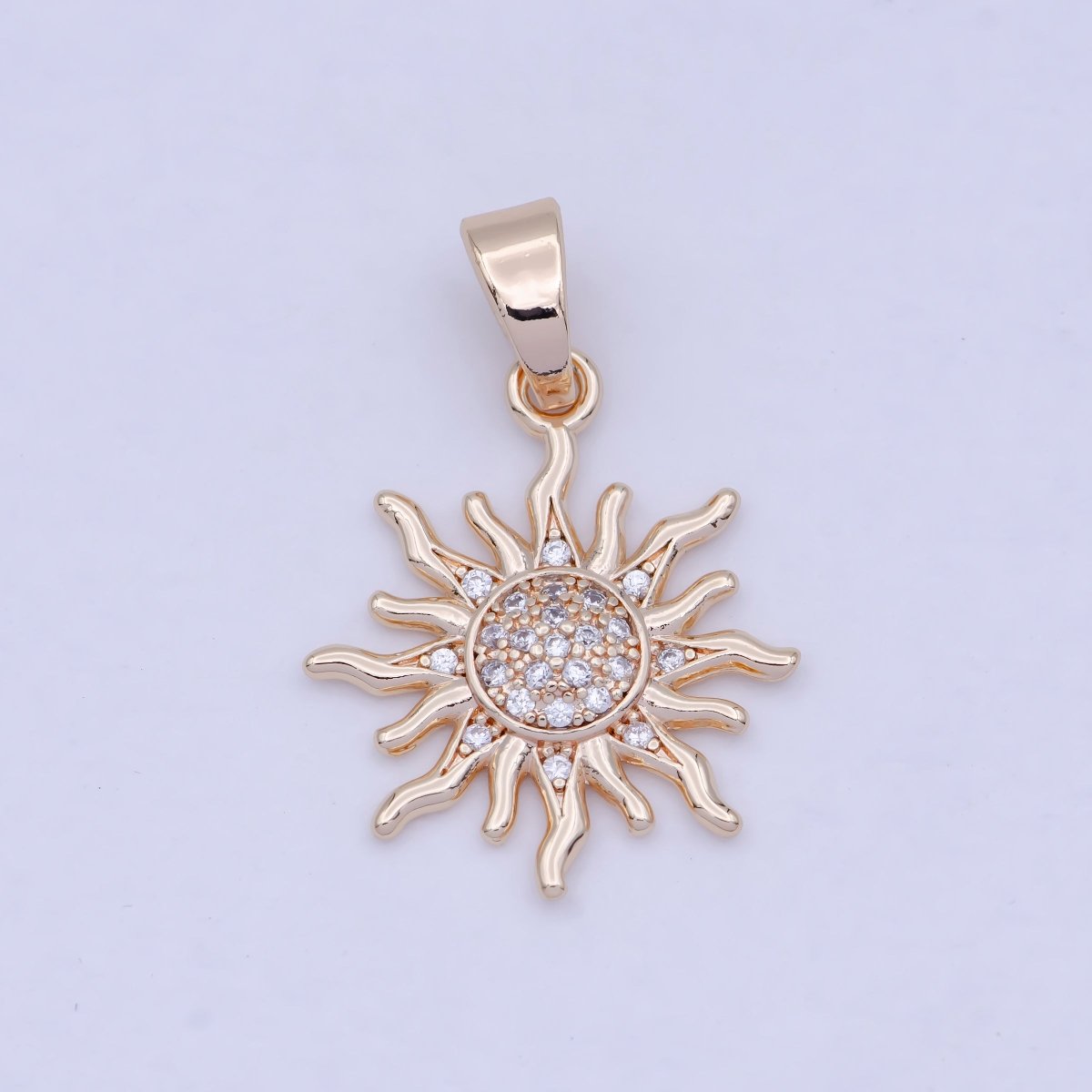 Rose Gold Sun necklace Charm celestial sun cubic zirconia Sunburst pendant cz diamonds X-465 - DLUXCA