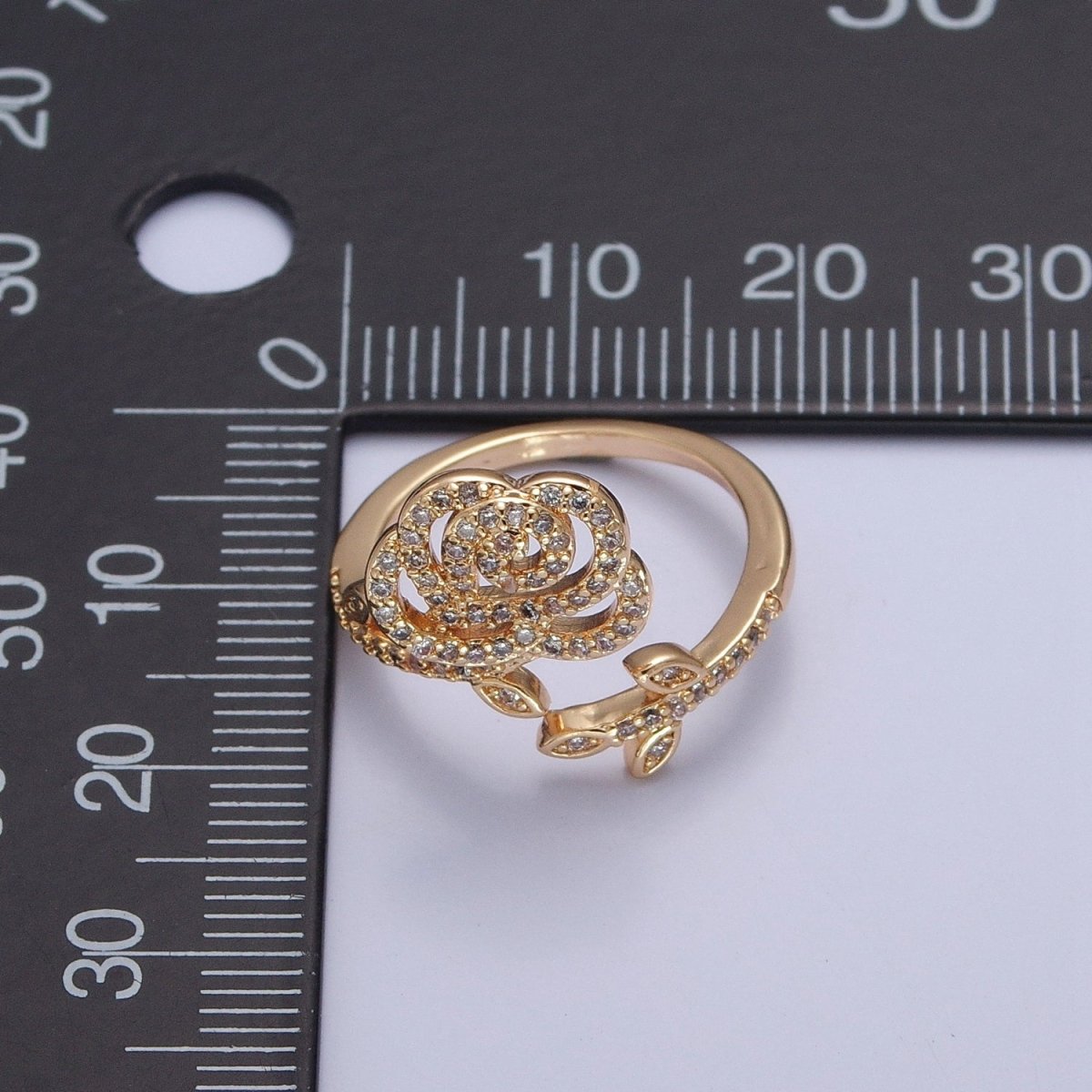 Rose Petal ring Pave Flower jewelry Gold floral ring Romantic ring O-2255 - DLUXCA