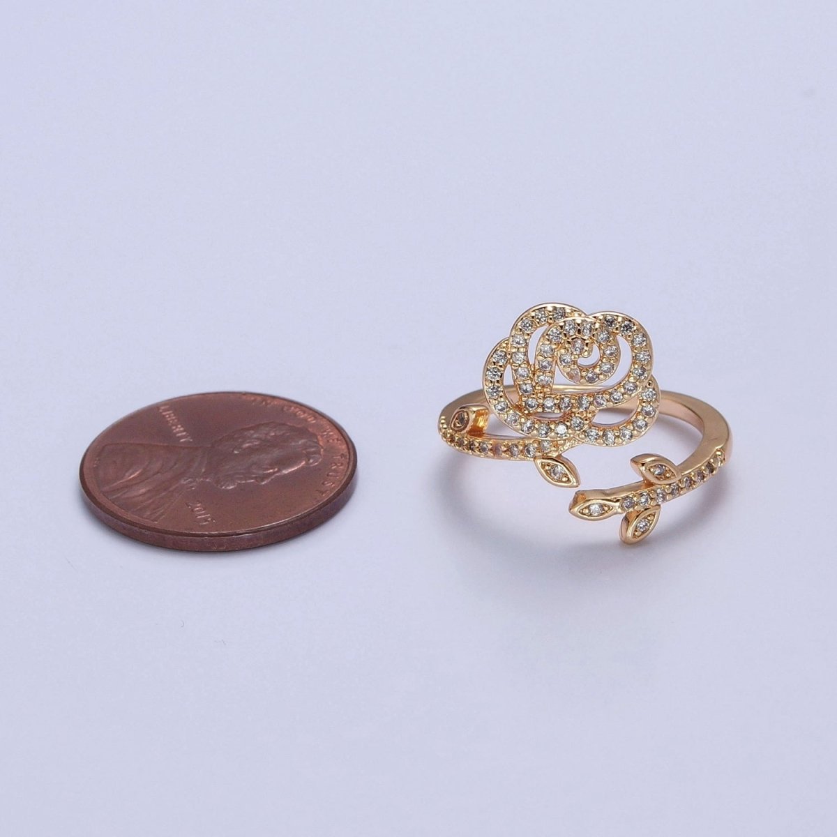 Rose Petal ring Pave Flower jewelry Gold floral ring Romantic ring O-2255 - DLUXCA