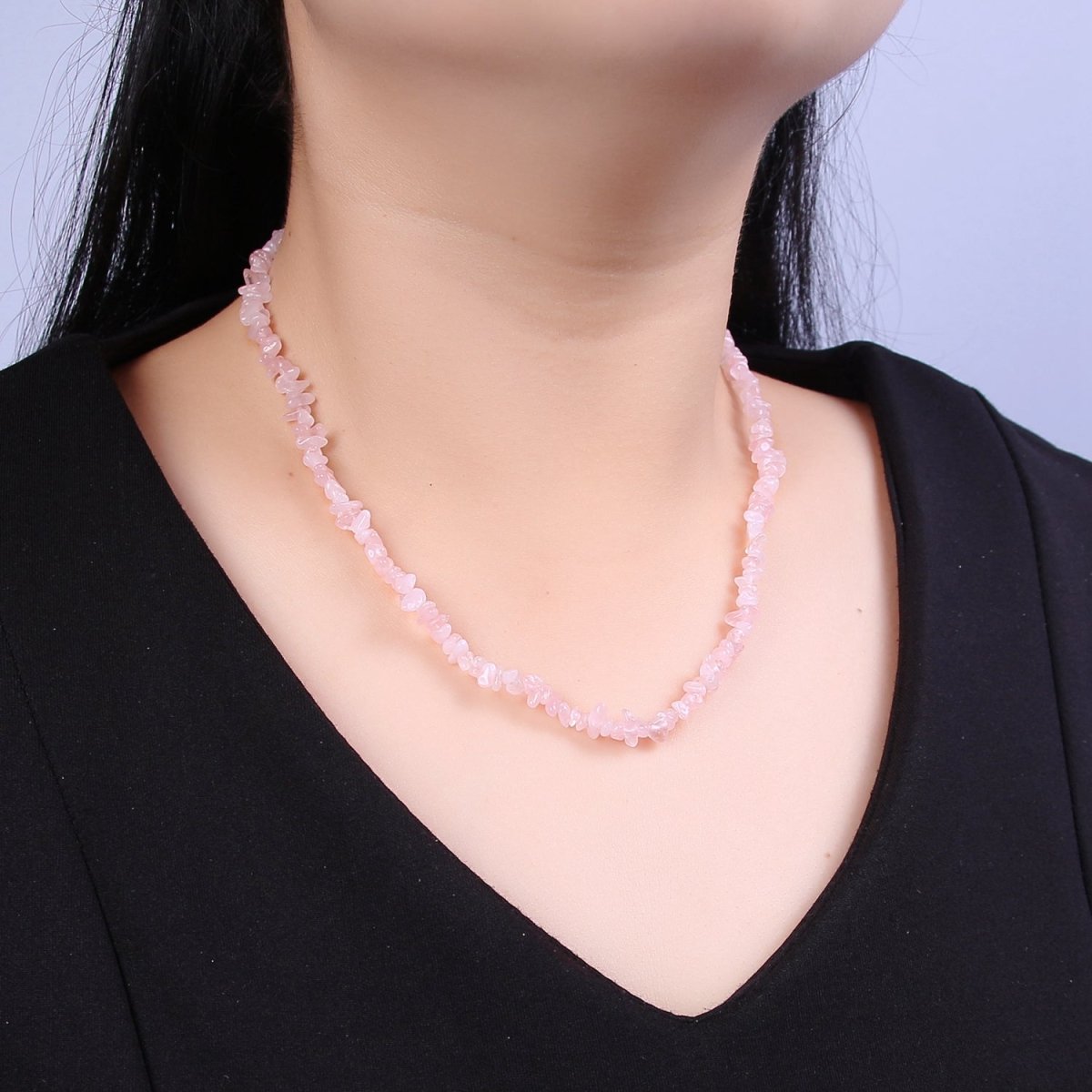 Rose Quartz Beaded Necklace - Chip Necklace Healing Crystals, Gemstone Necklace, Handmade Jewelry, Crystal Necklace | WA-637 Clearance Pricing - DLUXCA