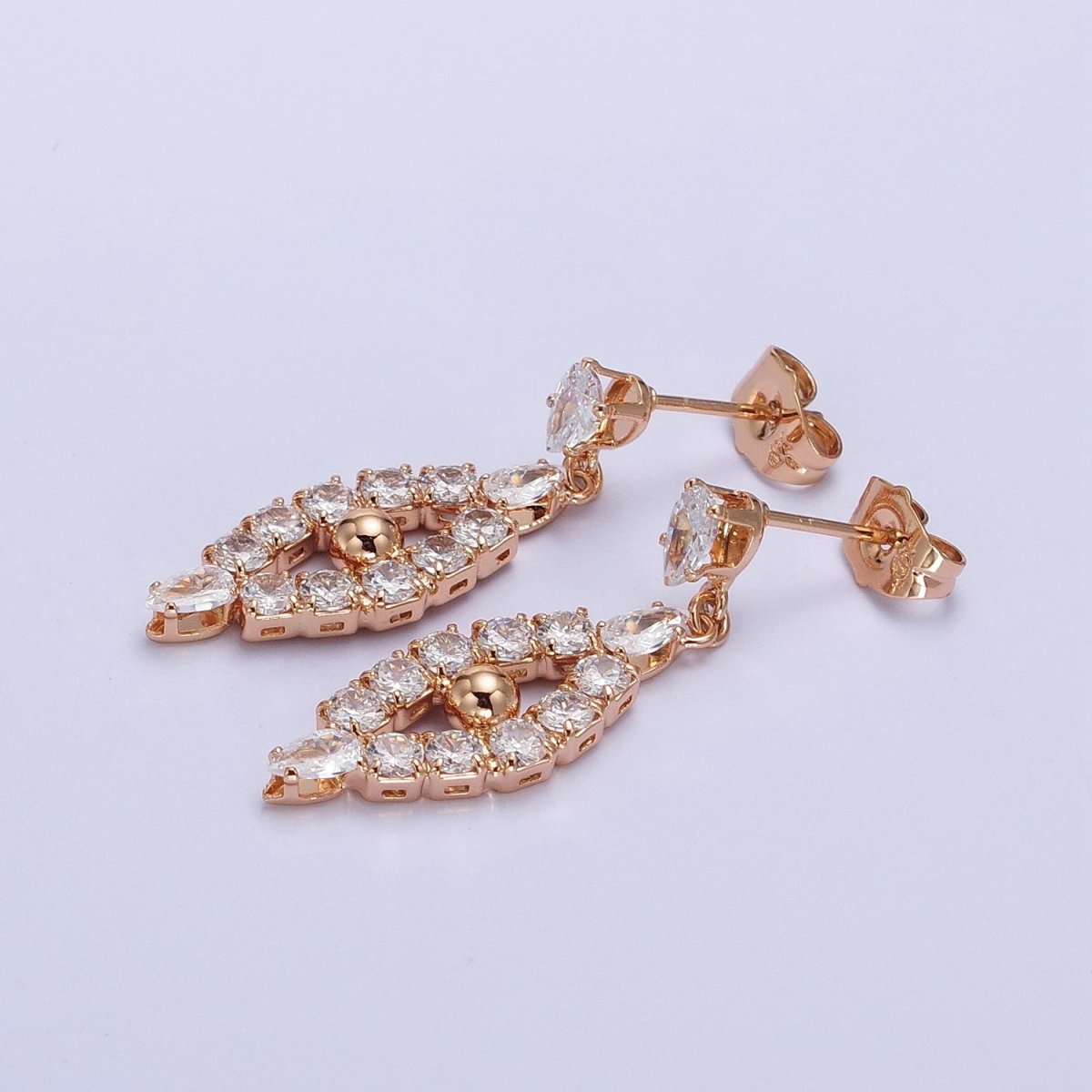 Rosey Gold Dangle Clear Teardrop CZ Cubic Zirconia Stud Earrings | AB302 - DLUXCA