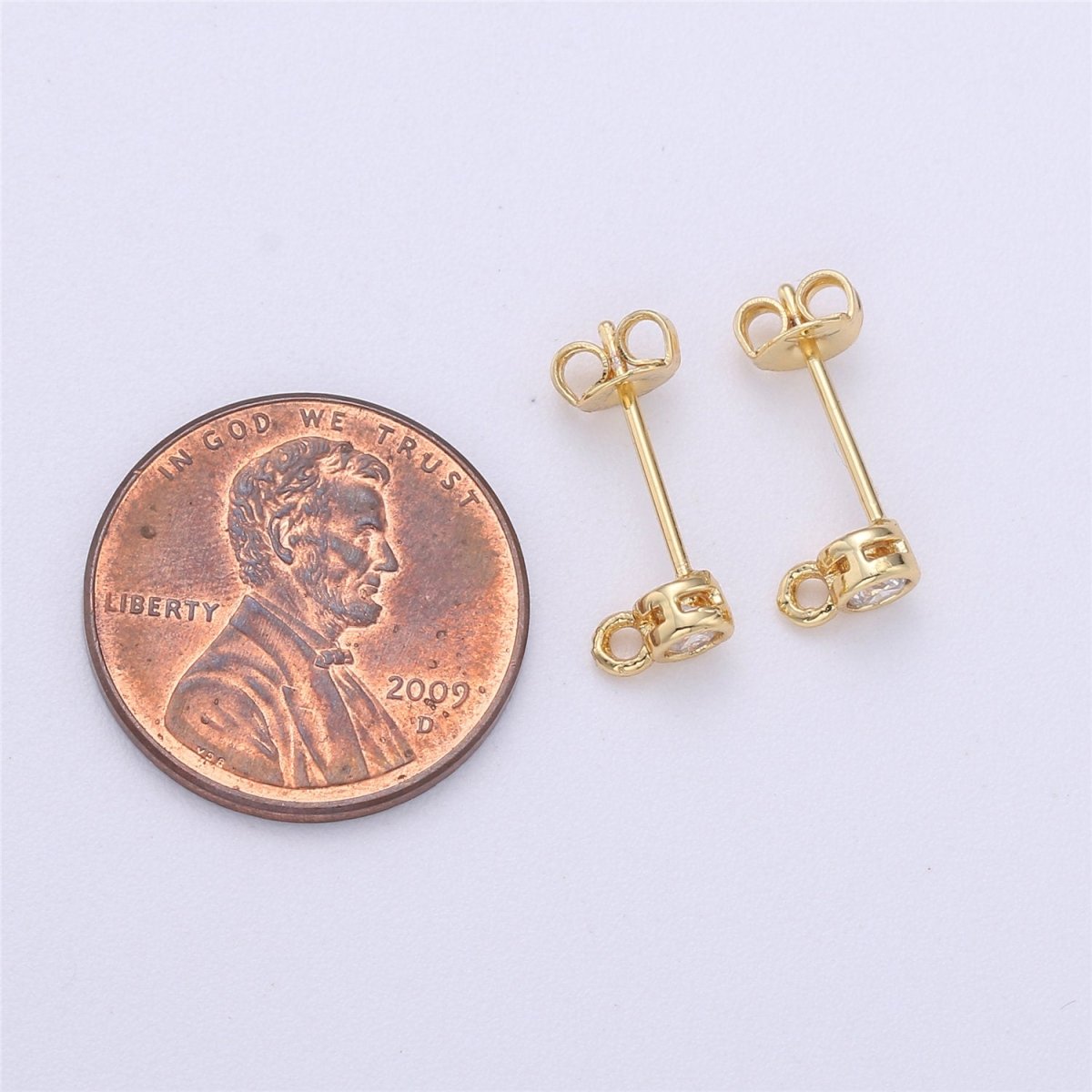 Round Circle CZ Earring Post w/ Open link, Nickel free 15x6mm 14K gold Filled brass, Nickel free Earring Making Post Findings Supply, K-325 K-326 - DLUXCA