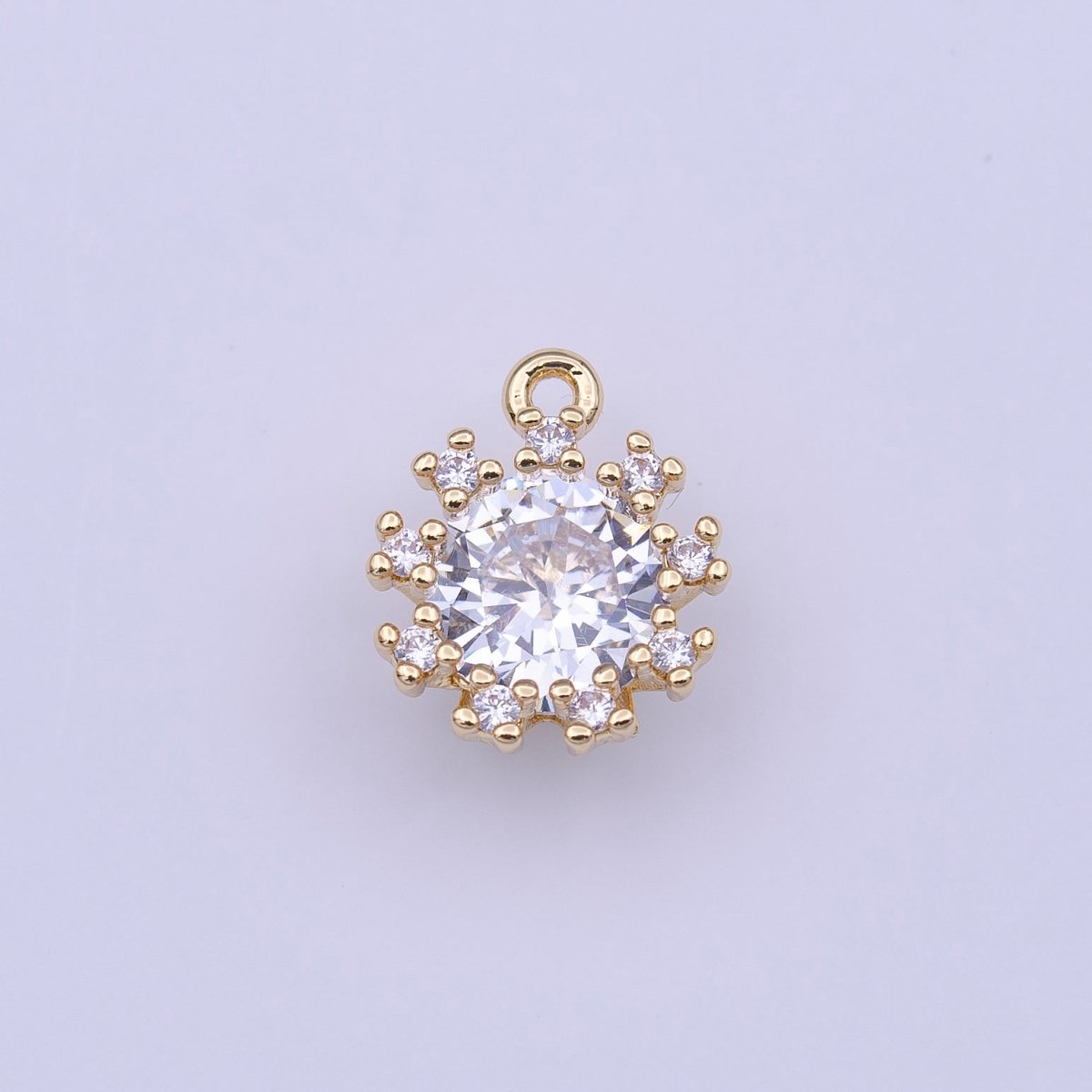 Round Clear Cubic Zirconia Gold Minimalist Mini Charm | C-437 - DLUXCA