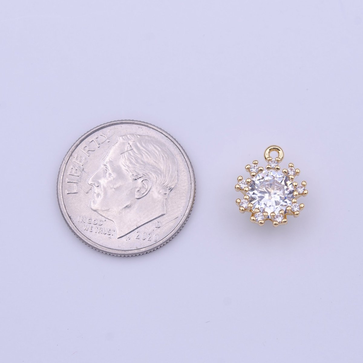 Round Clear Cubic Zirconia Gold Minimalist Mini Charm | C-437 - DLUXCA