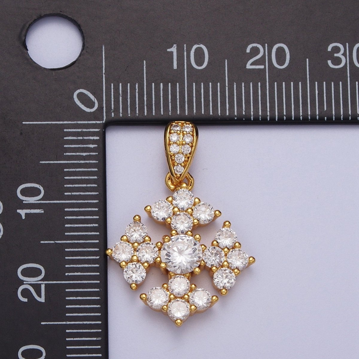 Round Clear Cubic Zirconia Religious Cross Micro Paved Pendant For Jewelry Making | X-679 - DLUXCA