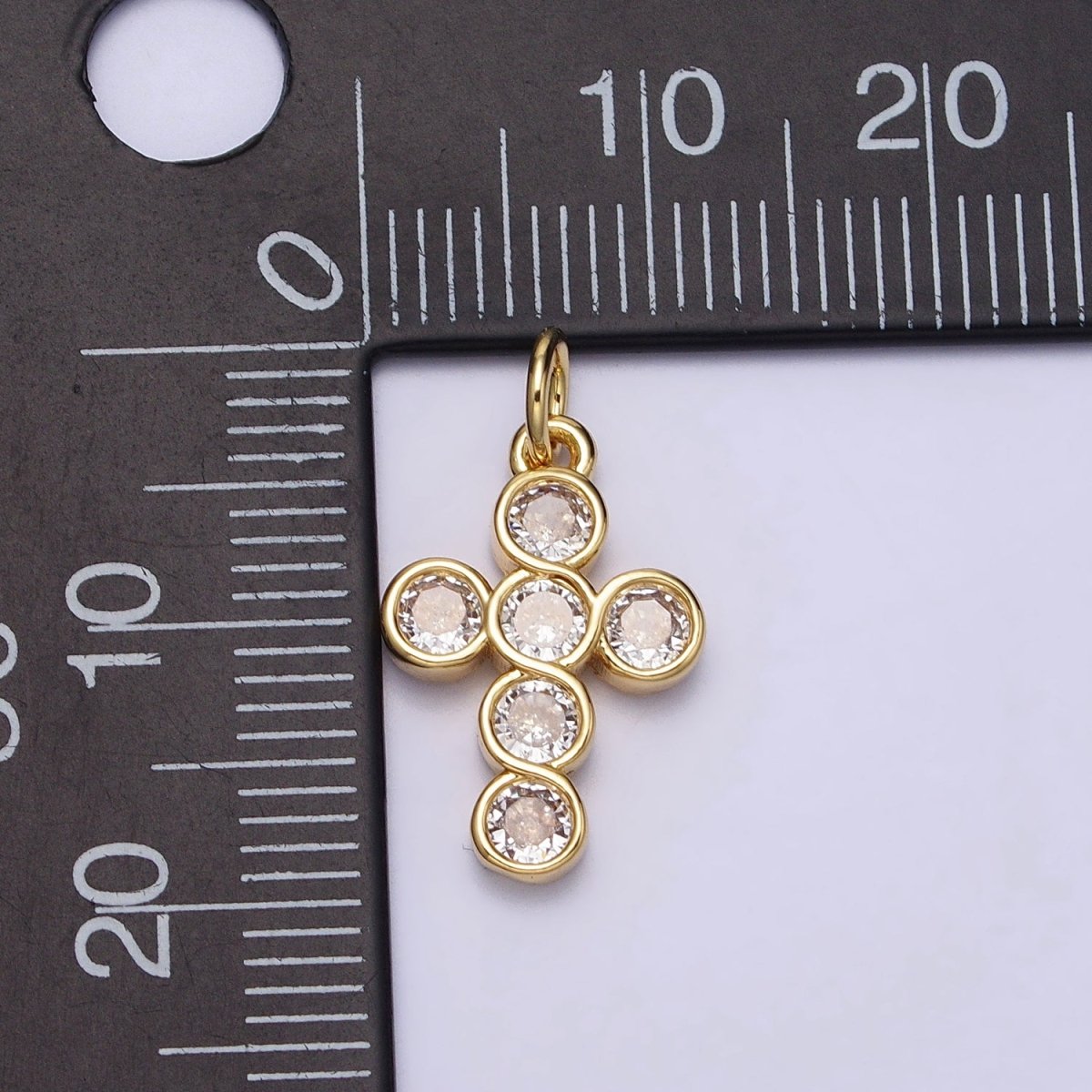 Round Clear CZ Bezant Cross Gold Religious Christian Gold Charm | AC240 - DLUXCA