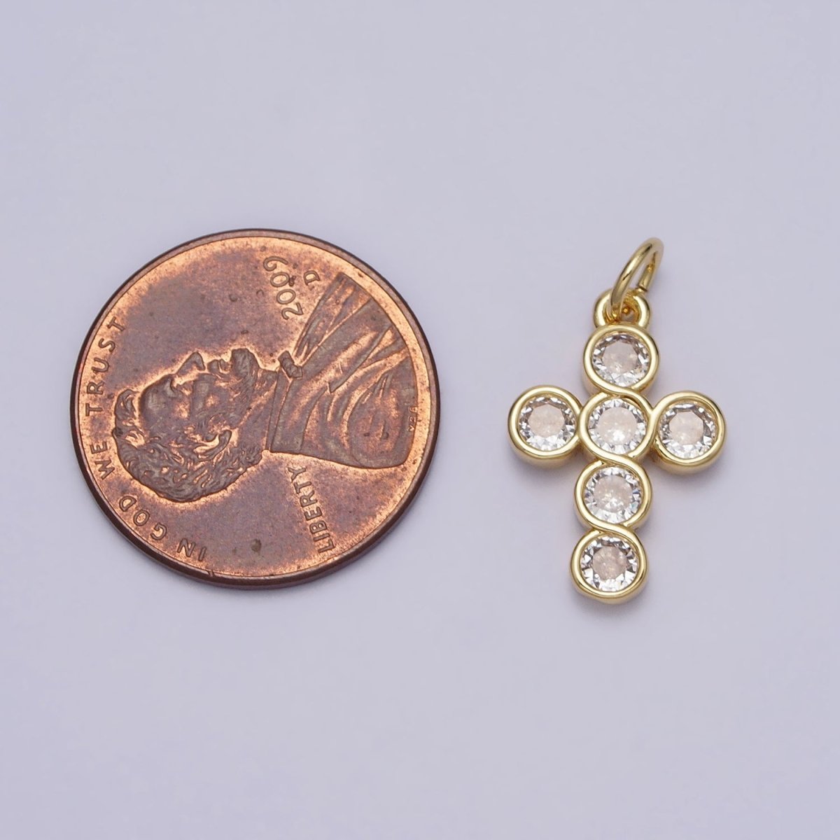 Round Clear CZ Bezant Cross Gold Religious Christian Gold Charm | AC240 - DLUXCA