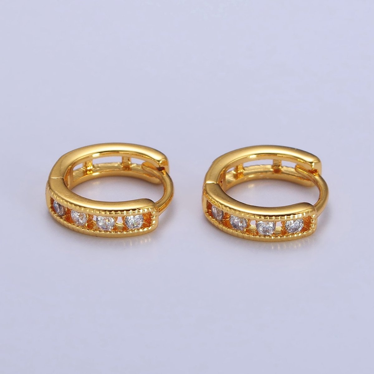 Round Clear CZ Gold, Silver Lined 12mm Huggie Hoop Earrings | AB117 AB118 - DLUXCA