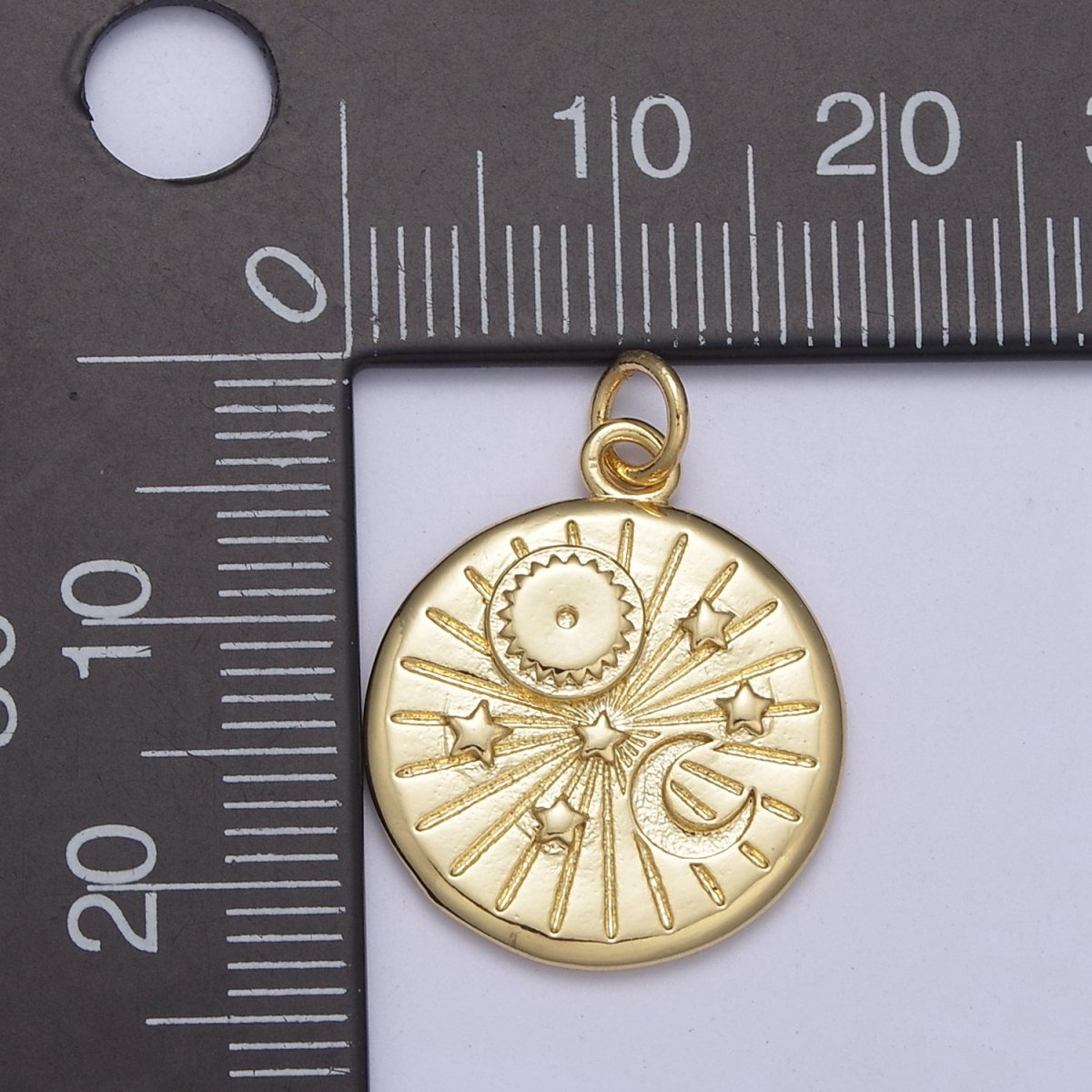 Round Coin Disc Star Sun Moon Planet Pendant, Gold Space Celestial pendant C-695 - DLUXCA