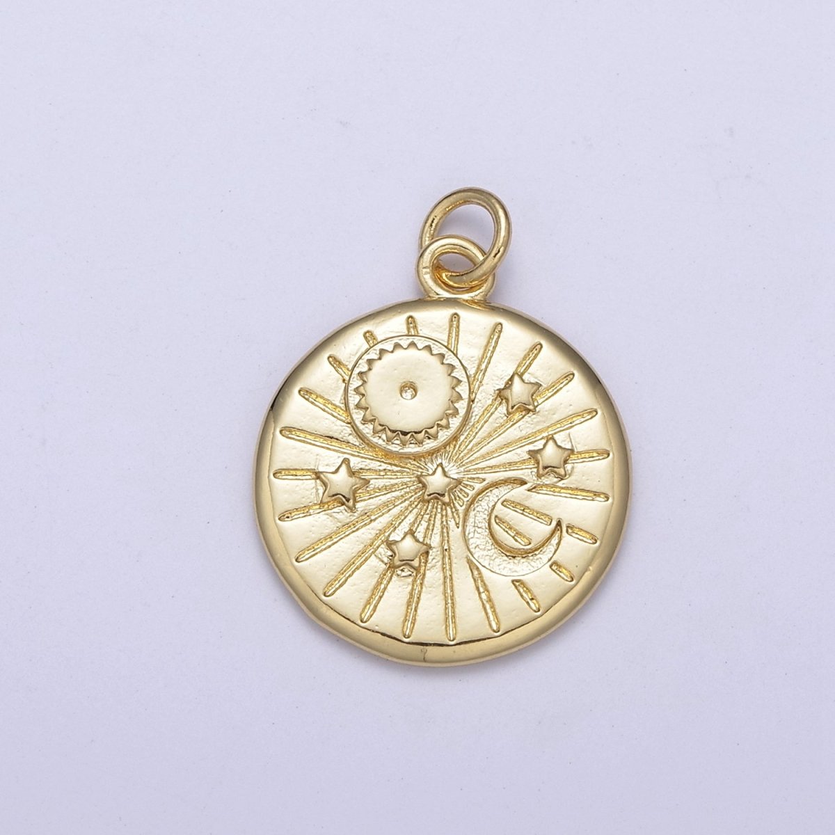 Round Coin Disc Star Sun Moon Planet Pendant, Gold Space Celestial pendant C-695 - DLUXCA