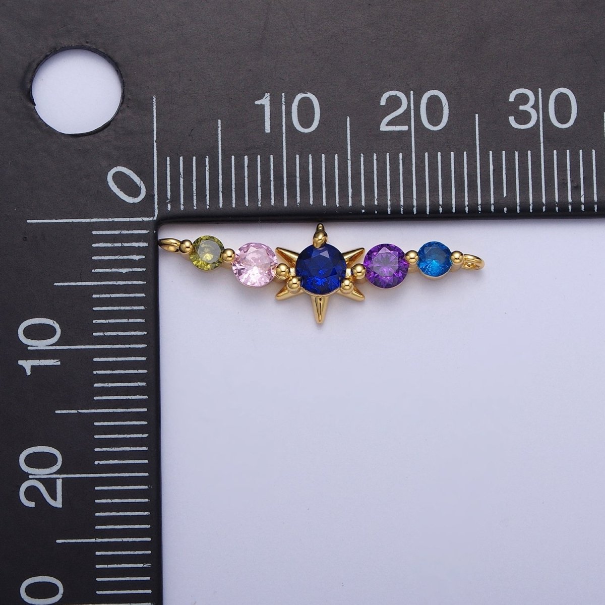 Round Colorful Cubic Zirconia Celestial North Star Link Connector For Jewelry Making | G-556 - DLUXCA