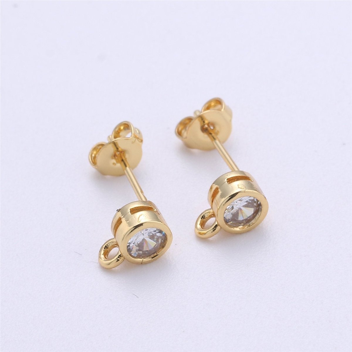 Round Cubic / 14K Gold Filled Earring with CZ Stud Earring 4mm Diameter with open link for charm K-323 K-324 - DLUXCA