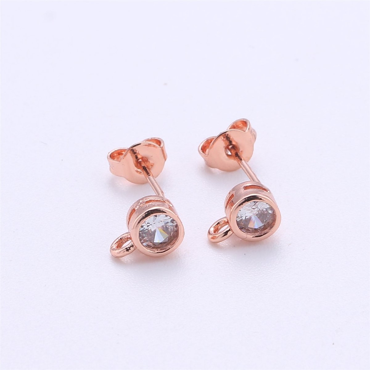Round Cubic / 14K Gold Filled Earring with CZ Stud Earring 4mm Diameter with open link for charm K-323 K-324 - DLUXCA