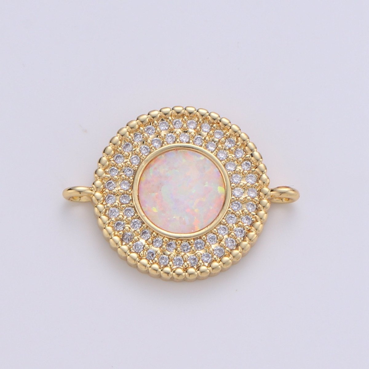 Round cubic with White Opal Charm, Circle Disc Charm Connector, Micro Pave Pink Opal pendant, Dainty Link Connector in 14k Gold Filled F-484 F-486 - DLUXCA