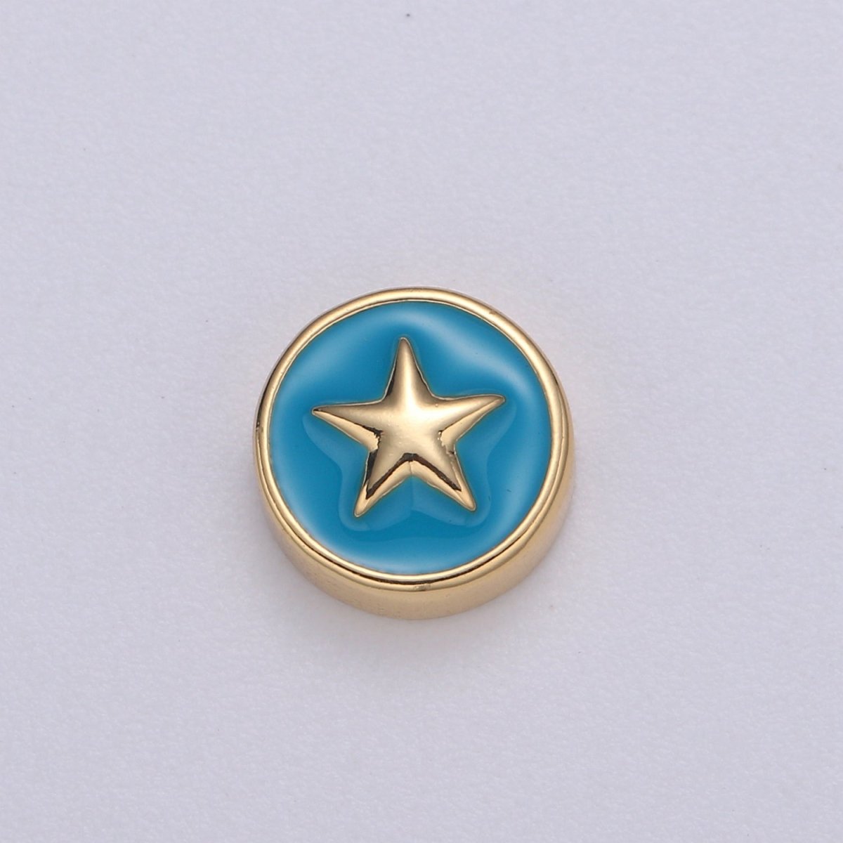 Round Enamel Tiny Gold Star - 24k Gold filled Round Beads - 10mm beads for bracelet making supply Celestial Jewelry making B-471 to B-480 - DLUXCA