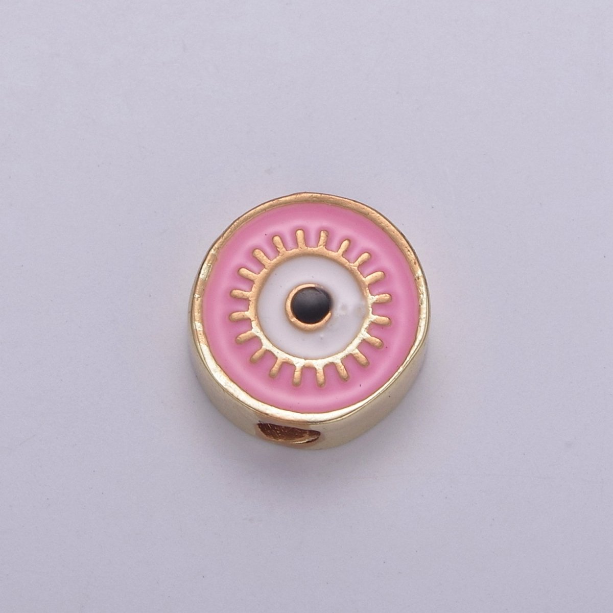 Round Evil Eye Bead, 10mm Evil Eye Beads, Side Drilled Black, Blue, Pink, Green, White Enamel B-760 to B-764 - DLUXCA