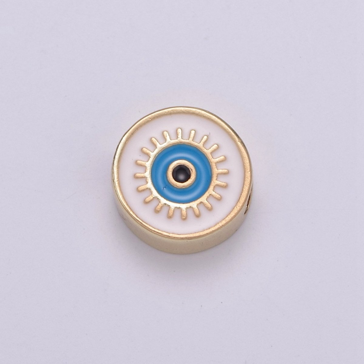 Round Evil Eye Bead, 10mm Evil Eye Beads, Side Drilled Black, Blue, Pink, Green, White Enamel B-760 to B-764 - DLUXCA