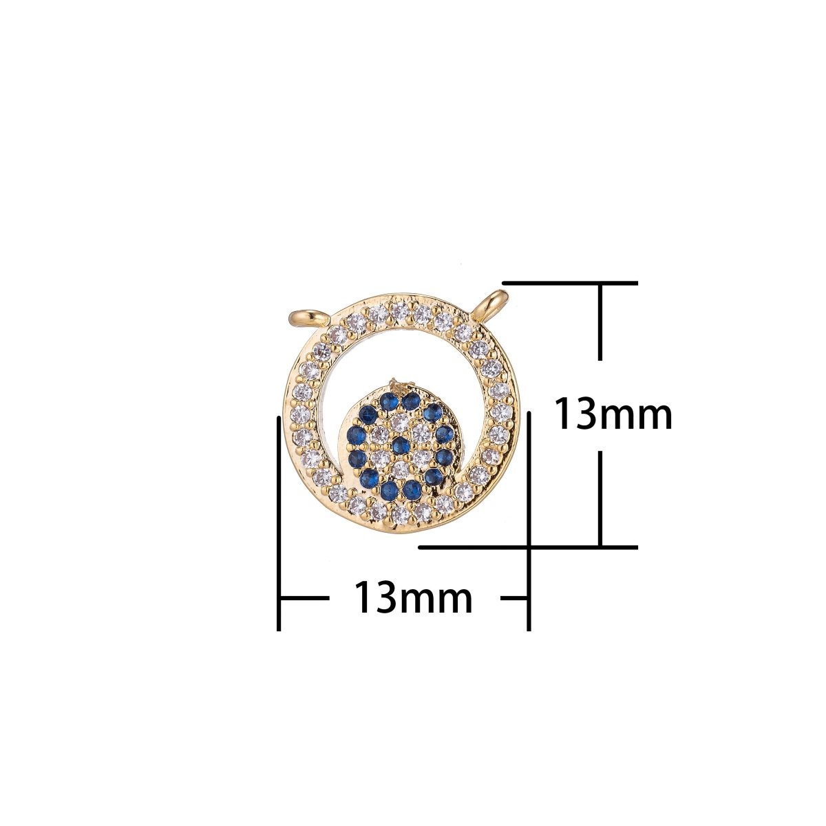 Round Gold Blue Crystal Bracelet Connector, Modern Micro Pave CZ Charm, Floating Circle Wheel Necklace Pendant for Jewelry Making F-741 - DLUXCA