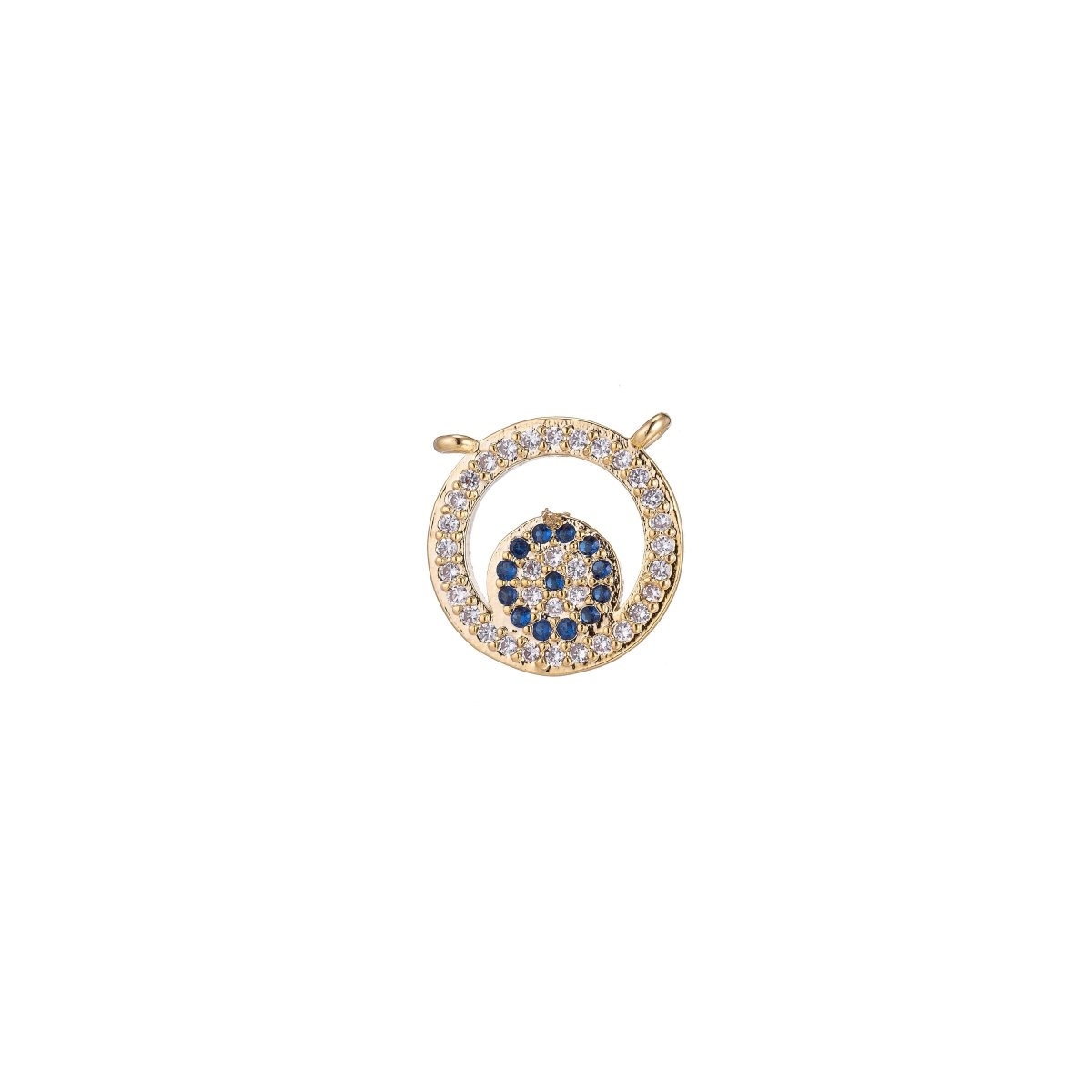 Round Gold Blue Crystal Bracelet Connector, Modern Micro Pave CZ Charm, Floating Circle Wheel Necklace Pendant for Jewelry Making F-741 - DLUXCA