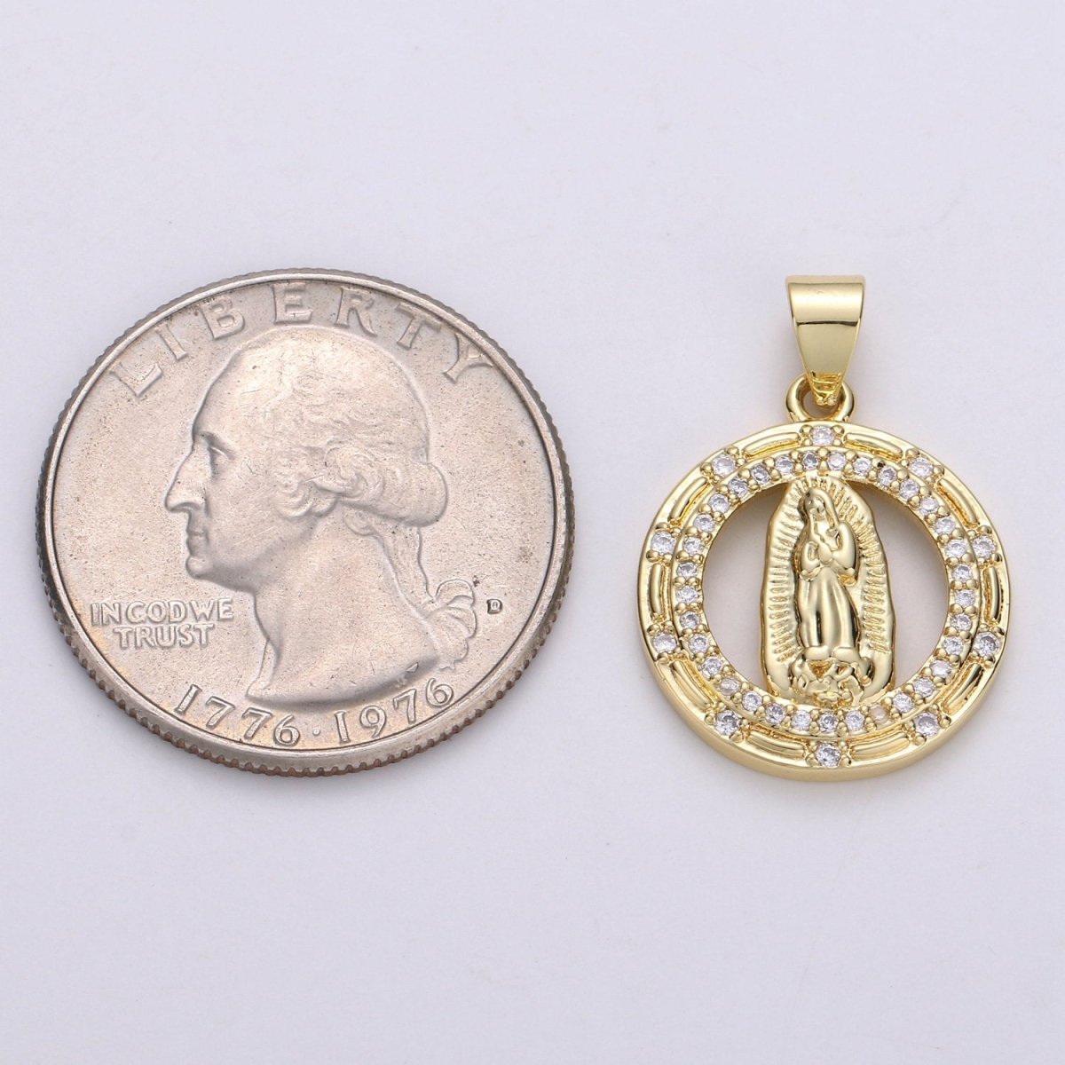 Round Gold Filled Hollow Virgin Mother Mary Pendant Catholic Baptism Micro Pave Lady Guadalupe Charm Medallion Religious Jewelry Craft I-700 - DLUXCA