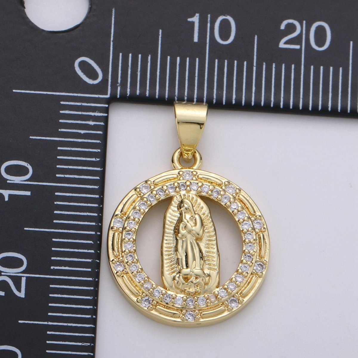 Round Gold Filled Hollow Virgin Mother Mary Pendant Catholic Baptism Micro Pave Lady Guadalupe Charm Medallion Religious Jewelry Craft I-700 - DLUXCA
