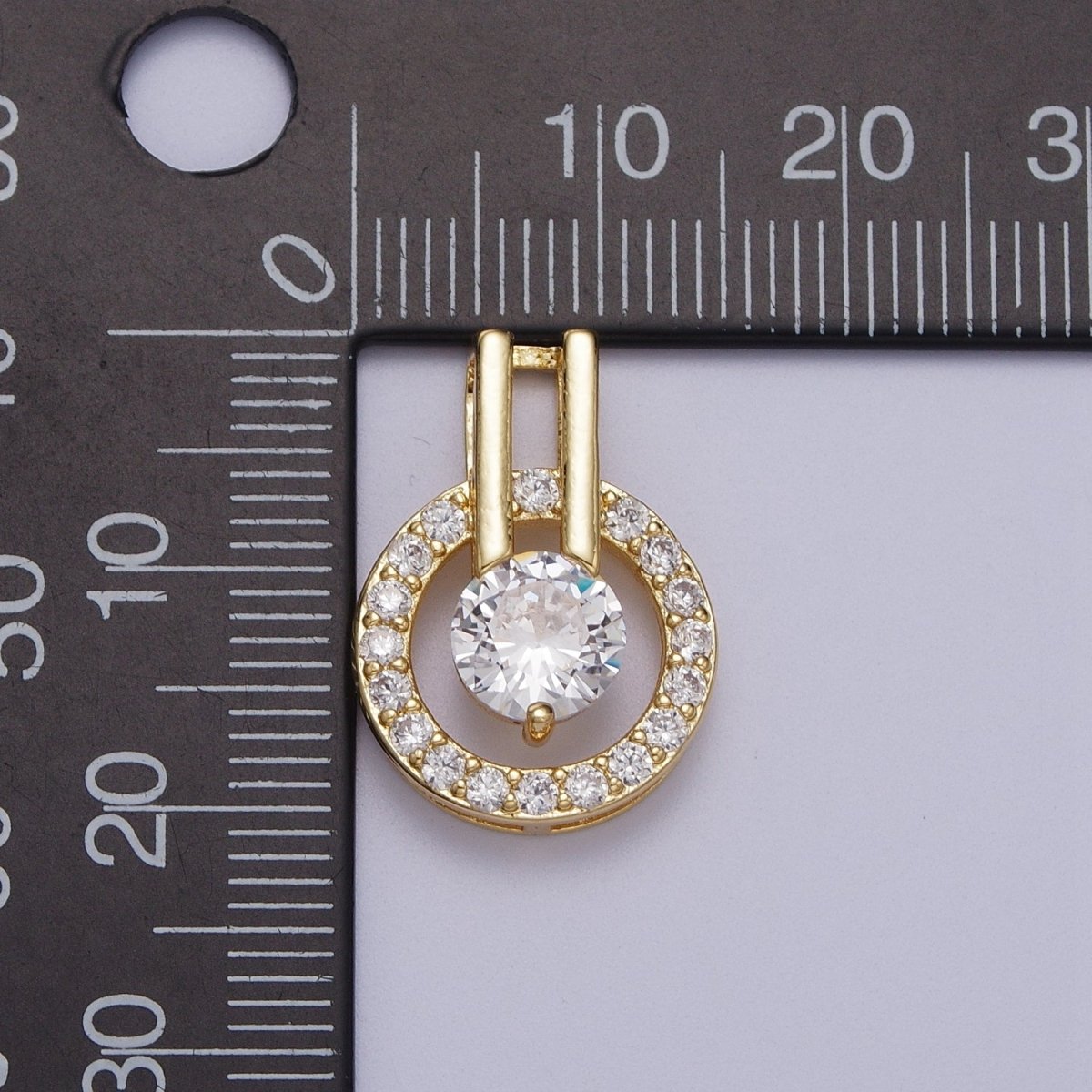 Round Gold Micro Paved Cubic Zirconia Double Bar Bail Pendant For Jewelry Making | X-546 - DLUXCA