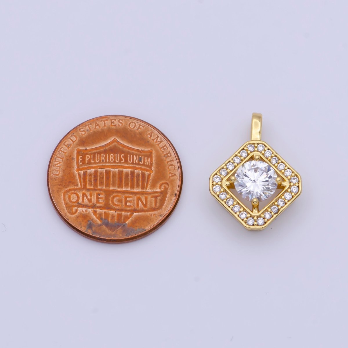 Round Micro Paved Cubic Zirconia Gold Rhombus Pendant For Necklace Making | X-499 - DLUXCA