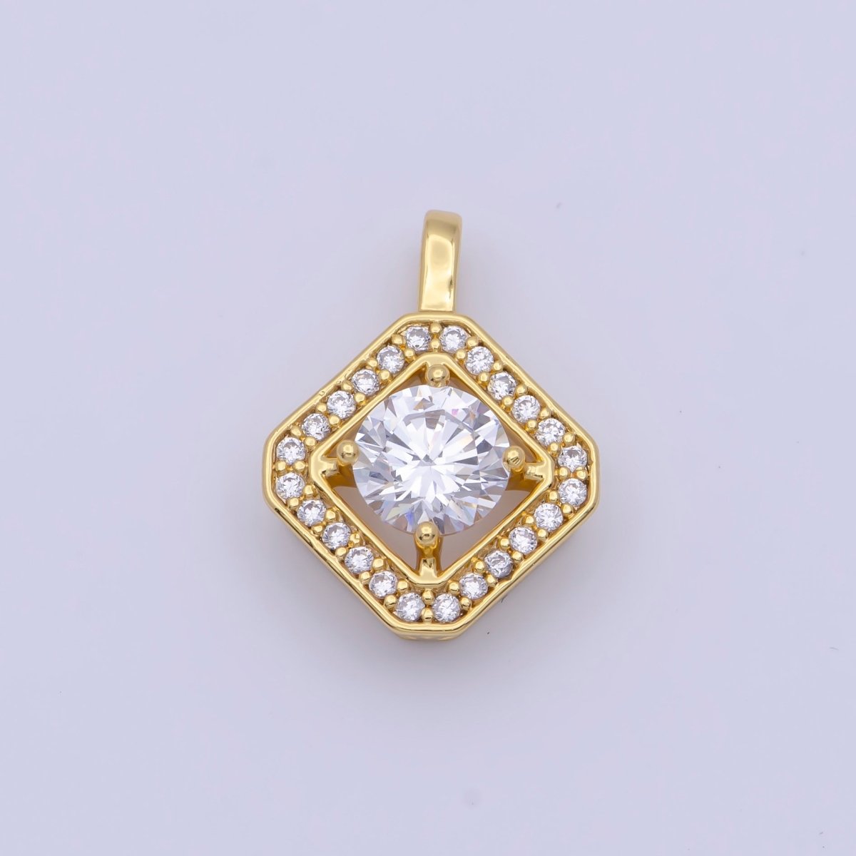 Round Micro Paved Cubic Zirconia Gold Rhombus Pendant For Necklace Making | X-499 - DLUXCA