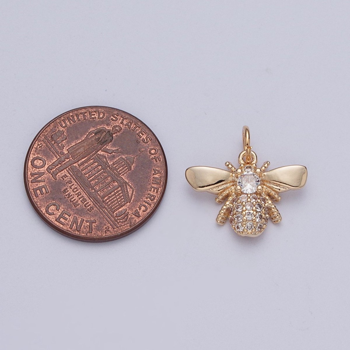 Round Micro Paved CZ Gold Bumble Queen Bee Charm For Garden Insect Jewelry | X-207 - DLUXCA