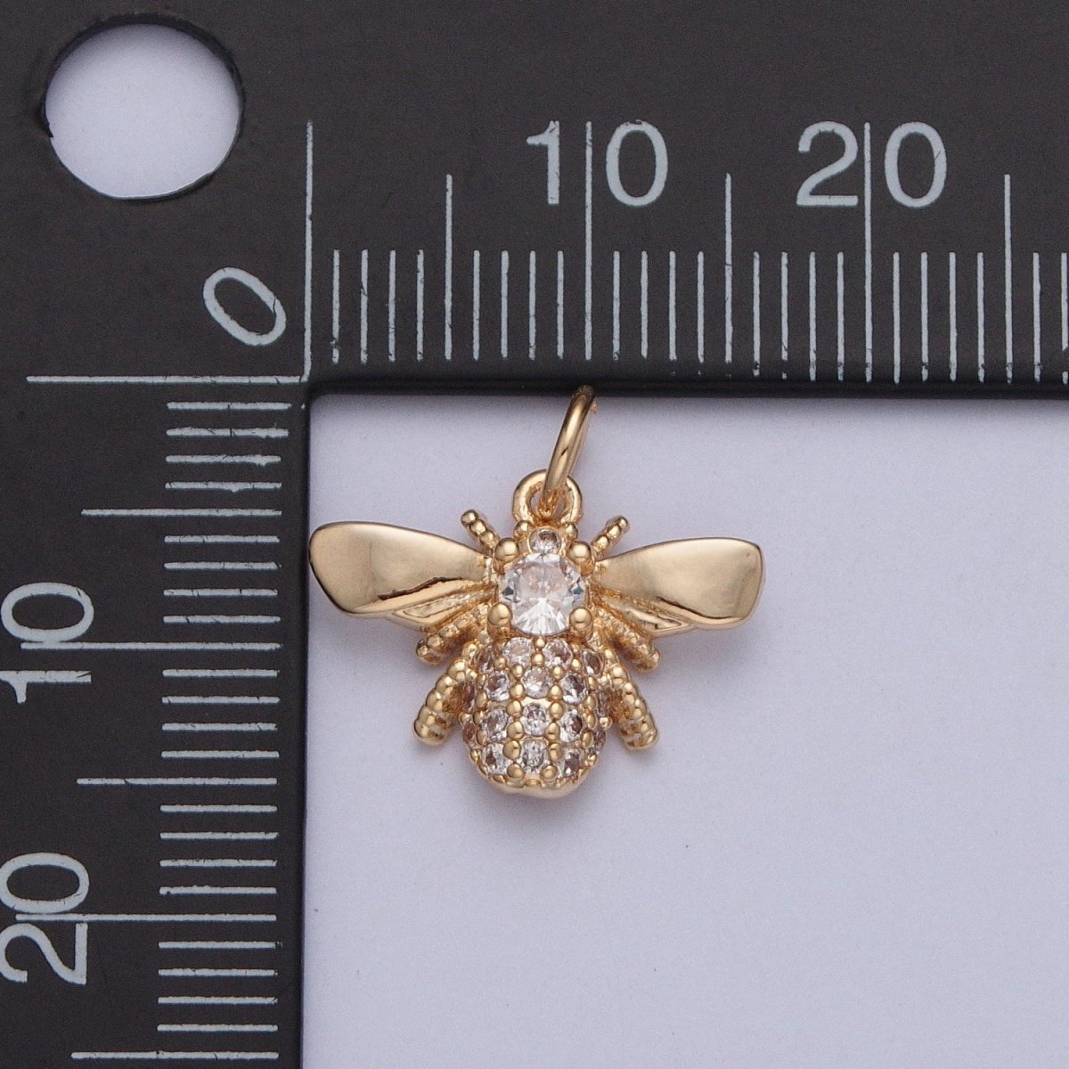 Round Micro Paved CZ Gold Bumble Queen Bee Charm For Garden Insect Jewelry | X-207 - DLUXCA