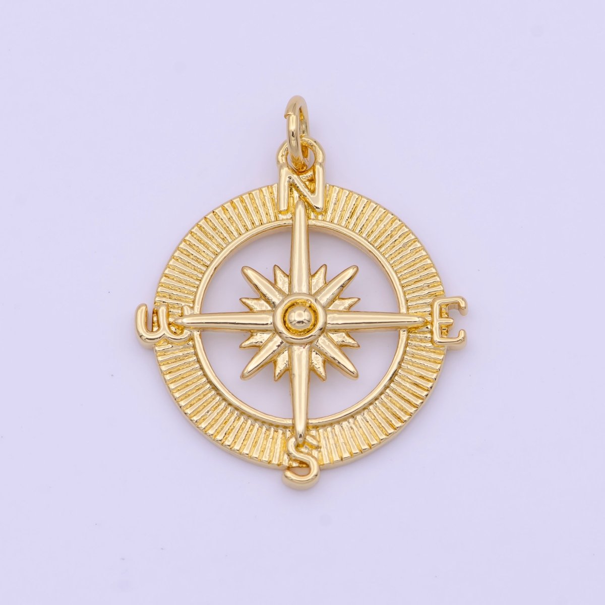 Round Open Compass Star Textured Line Gold Charm | D-573 - DLUXCA