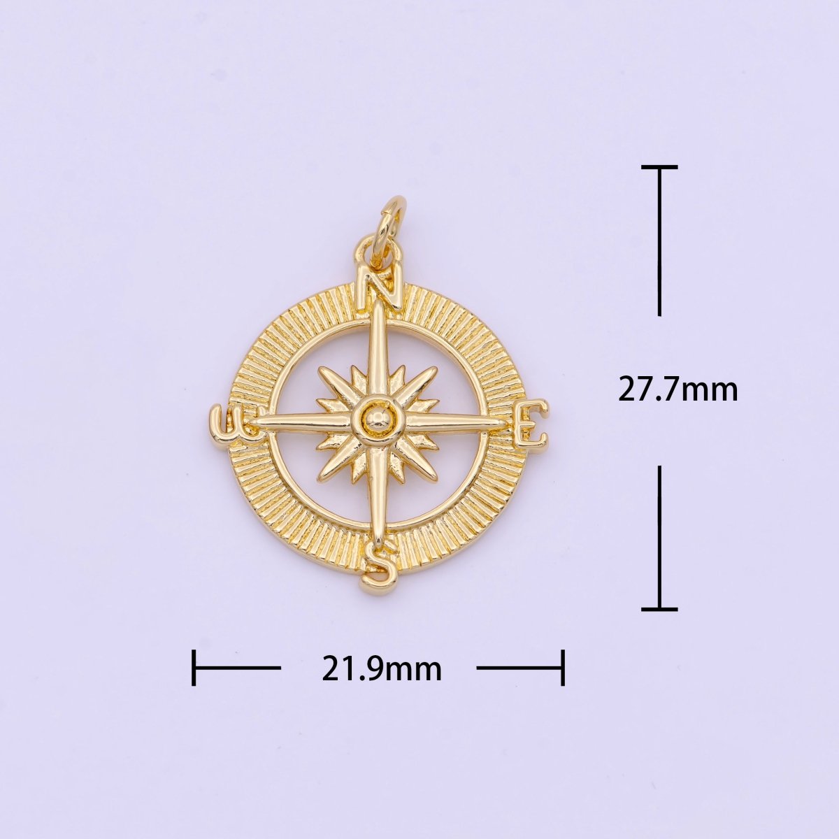 Round Open Compass Star Textured Line Gold Charm | D-573 - DLUXCA