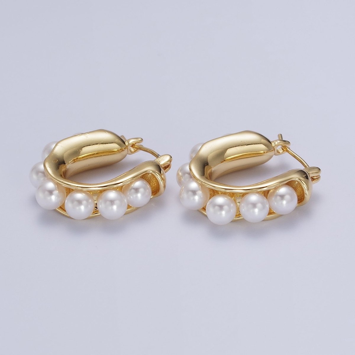 Round Pearl Lined 24.3mm Gold / Silver Latch Geometric Hoop Earrings | Y-114 Y-196 - DLUXCA