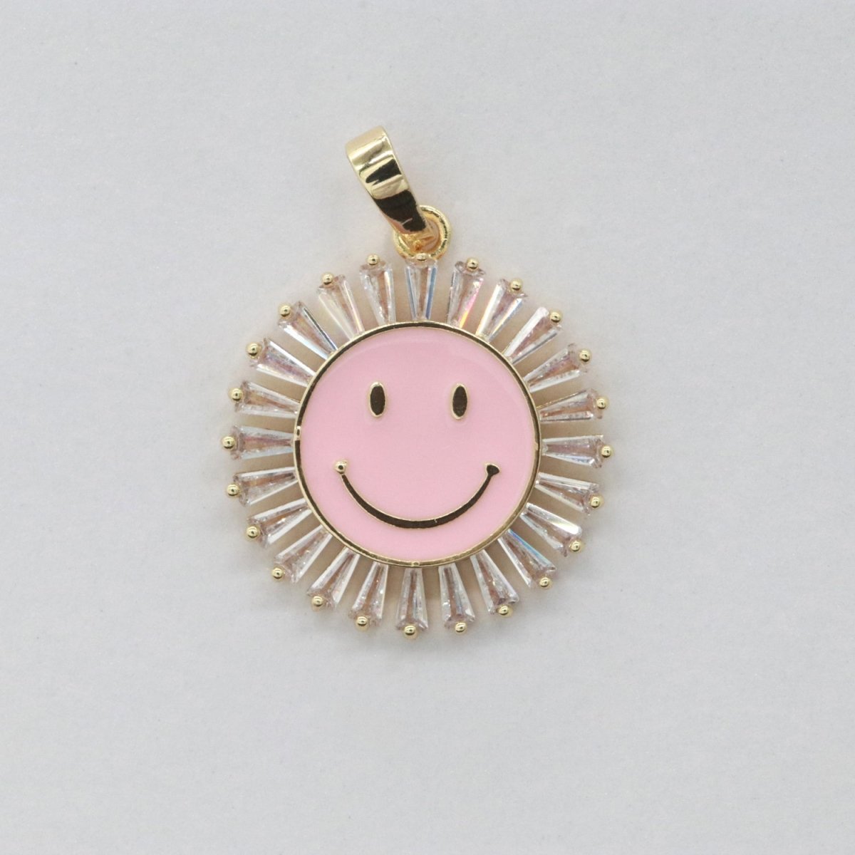 Round Smiley Face Charm Cubic Happy Face Pendant for Necklace Earring Component I-424 I-438 I-441 I-443 I-614 I-757 - DLUXCA