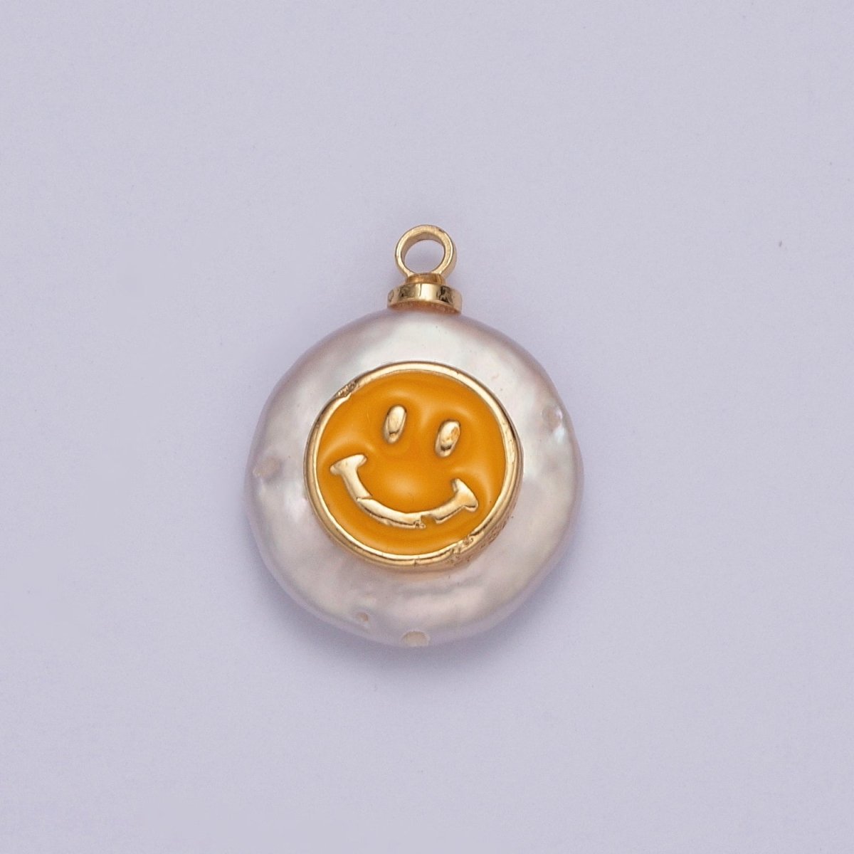 Round Smiley Face Enamel on Freshwater Pearl Charm For Jewelry Making | X-154 - DLUXCA