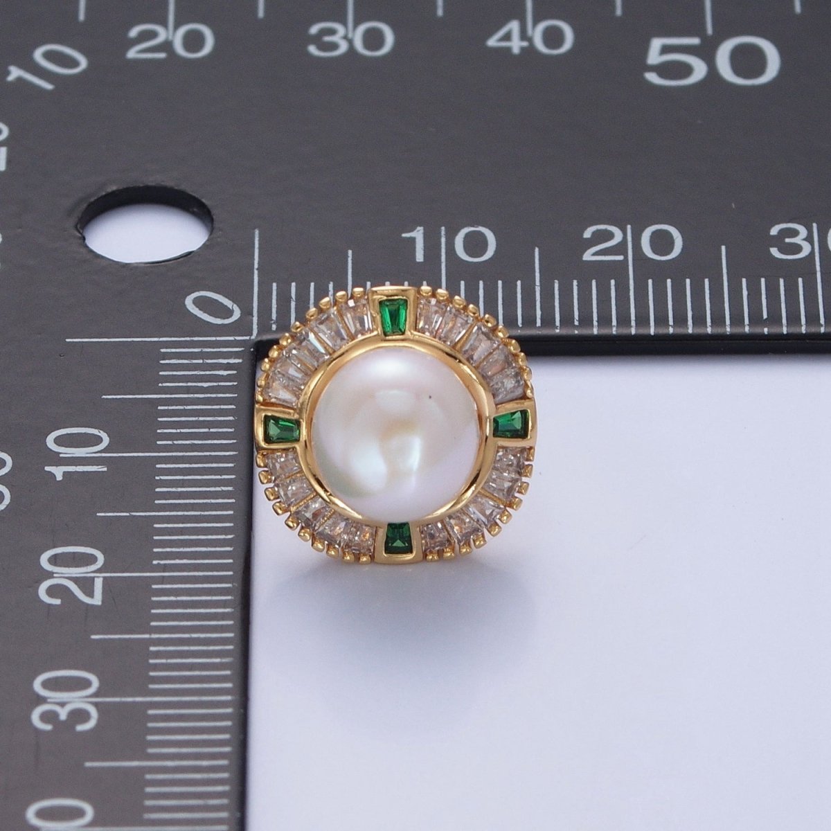 Round White Pearl Stud Earring with Gold Green Baguette Round Earring for Wedding Jewelry V-393 - DLUXCA