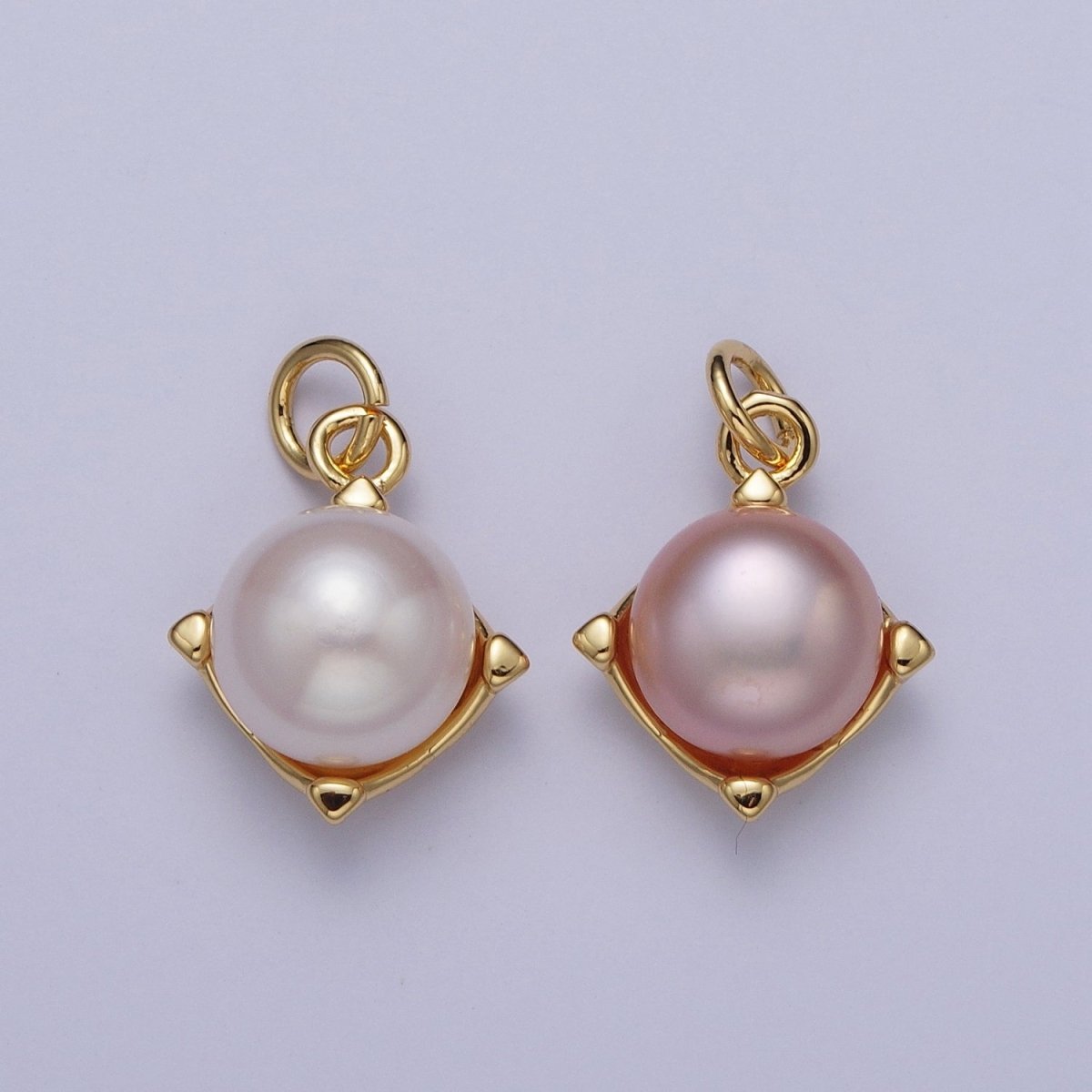 Round White / Purple Shell Pearl Minimalist Spike Gold Charm | A-308 A-309 - DLUXCA