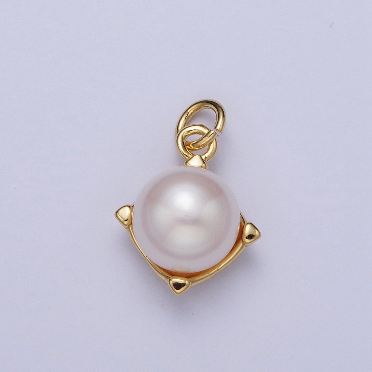 Round White / Purple Shell Pearl Minimalist Spike Gold Charm | A-308 A-309 - DLUXCA