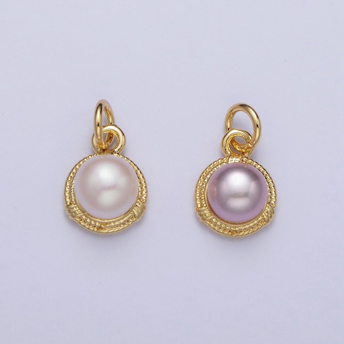 Round White / Purple Shell Pearl Rope Coil Medallion Charm | A-312 C-185 - DLUXCA