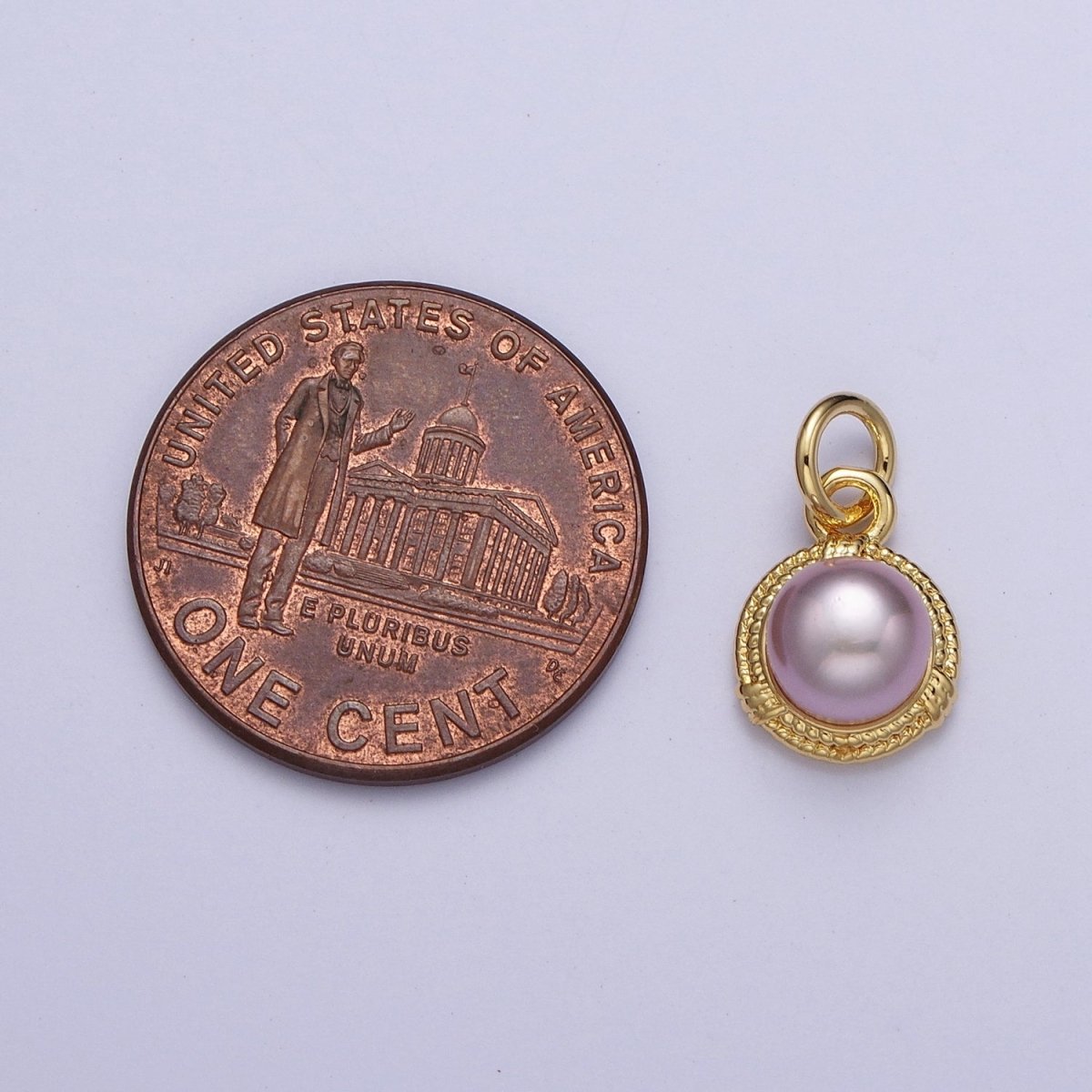 Round White / Purple Shell Pearl Rope Coil Medallion Charm | A-312 C-185 - DLUXCA