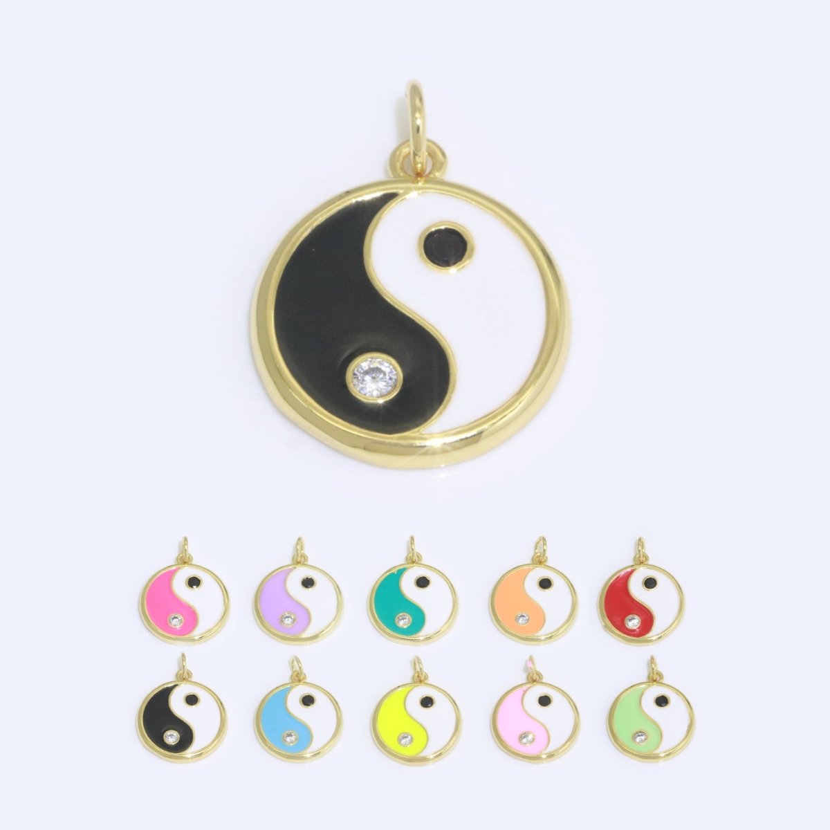 Round Yin Yang Charm 14K Gold Filled Enamel Charm YinYang Pendant for Bracelet Necklace Earring Supply M-553 - M-562 - DLUXCA