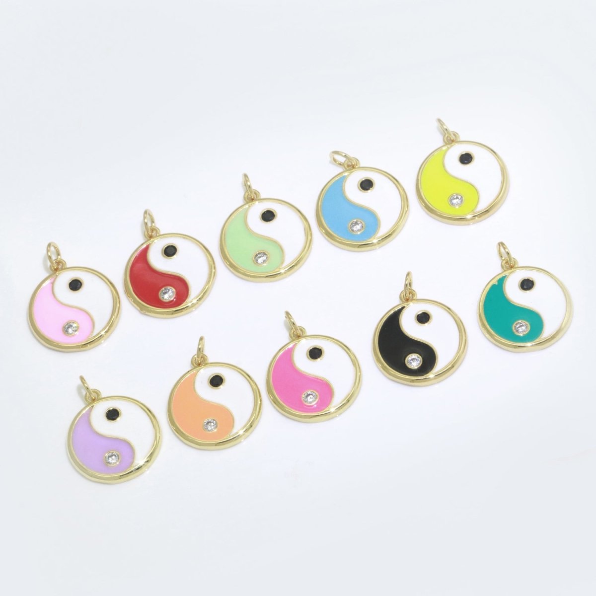 Round Yin Yang Charm 14K Gold Filled Enamel Charm YinYang Pendant for Bracelet Necklace Earring Supply M-553 - M-562 - DLUXCA