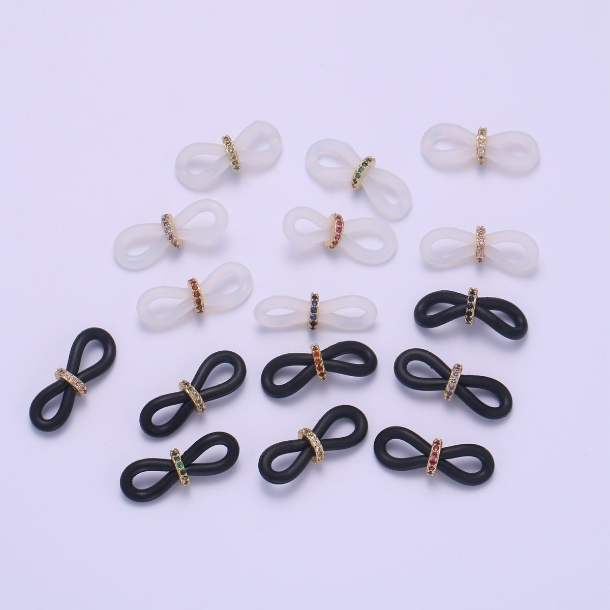 Rubber parts with Adjustable Cz Beads, Rubber Ends for Facemask Eyewear holder, One Pair of Rubber Grips, Replacement parts / One Pair L-238~L-253 - DLUXCA