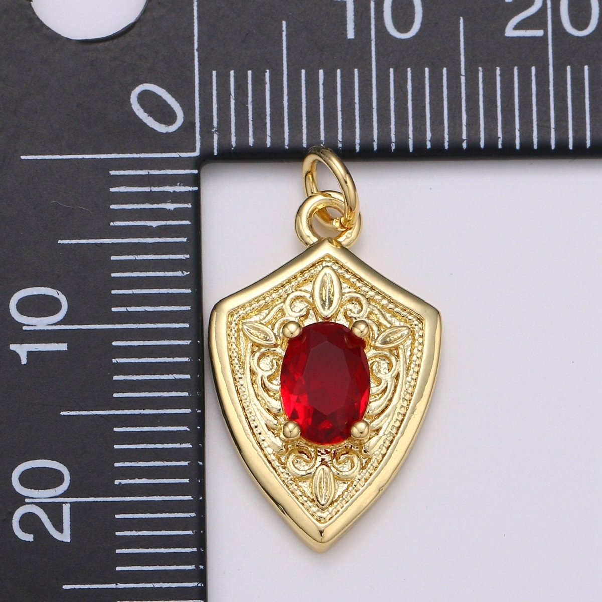 Ruby Cubic Zirconia Charms Pendants-Emerald CZ 14K Gold Filled Medieval Charm, Shield Pendant Necklace Bracelet Supply D-702 D-703 - DLUXCA